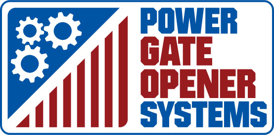 Logo of Power Gate Opener Systems featuring gears and rising bars.