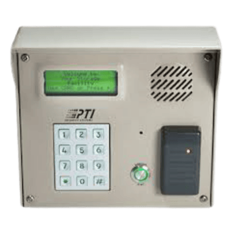 Accessible gate control panel with keypad and display for automation systems.