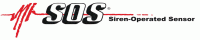 The SOS Siren-Operated Sensor logo displayed in bold black lettering with a small red graphic accent and the full brand name written in smaller text beneath the acronym.